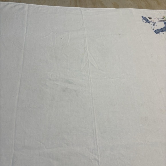 Vintage Hand Embroidered 'Ironing Day' Kitchen Tea Towel~Girl w/Iron ~30"x34" - Picture 6 of 8